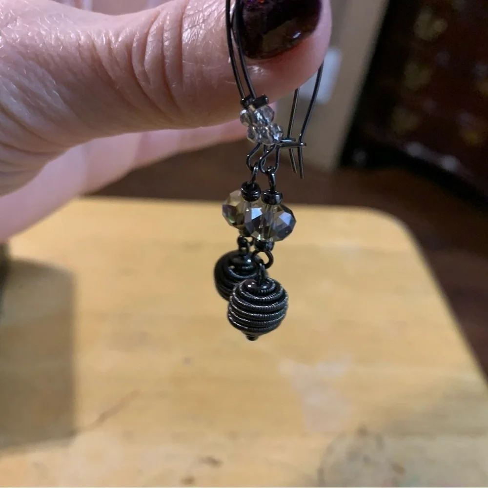 Avon Nadia beaded  Black Beaded drop Earrings hematite color NIB 2017